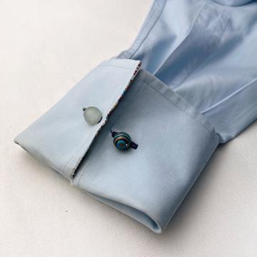 Boutons de manchettes cailloux en pierres et cristal, bleu gris, verre [1]