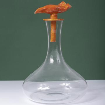 Carafe Oiseau en Cristal de Bohème et Faïence, orange [1]