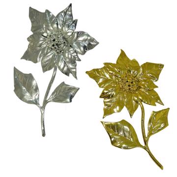 Salière Poinsettia en métal argenté ou doré, multicolore