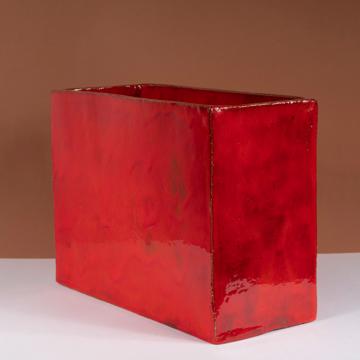Grand vase Rectangle en faïence, rouge effet [1]