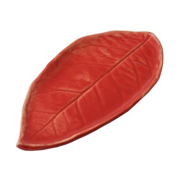 Petite feuille citronnier en faïence, rouge