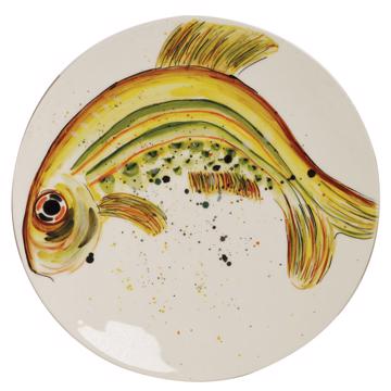 Assiette Poisson en faïence tournée, jaune orange