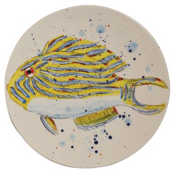 Assiette Poisson en faïence tournée, bleu gris