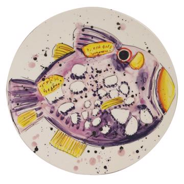 Assiette Poisson en faïence tournée, violet