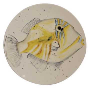 Assiette Poisson en faïence tournée, bleu clair