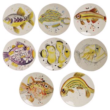 Assiette Poisson en faïence tournée, multicolore, collection complète