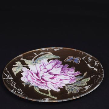 Assiette Pivoine en Découpage sous verre