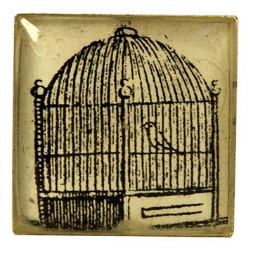Birds Cufflinks in decoupage and resin, multicolor, in the cage