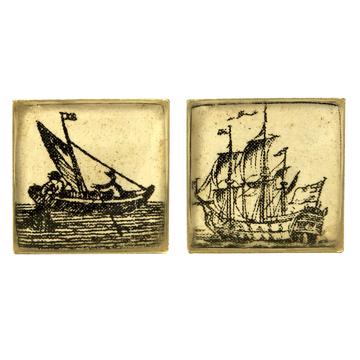 Boutons de Manchette Bateau en Découpage et résine, multicolore, paire [2]