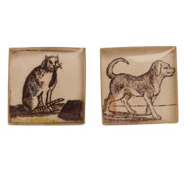 Boutons de Manchette Chat et Chien en Découpage et résine, gris clair, paire [2]
