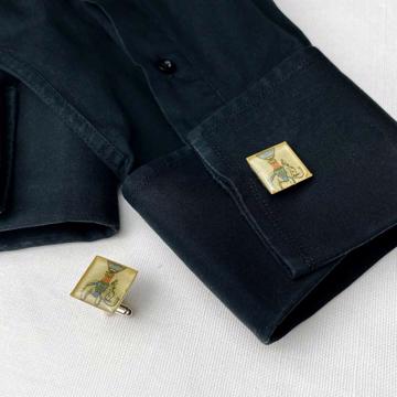 Medals cufflinks in decoupage and resin, multicolor [1]
