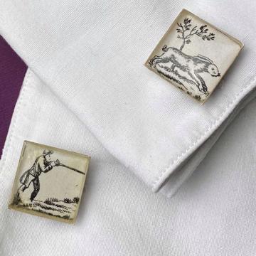 Boutons de Manchette Chasseur en Découpage et résine, gris clair, paire [3]