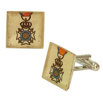 Medals cufflinks in decoupage and resin, french blue