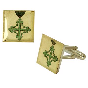 Medals cufflinks in decoupage and resin, grass green