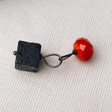 Boutons de manchettes cailloux en pierres et cristal, noir, lave et cristal [4]