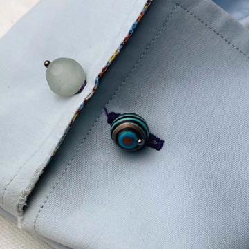 Boutons de manchettes cailloux en pierres et cristal, bleu gris, verre [2]
