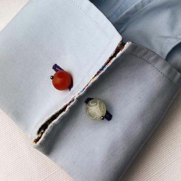 Boutons de manchettes cailloux en pierres et cristal, orange, verre [2]