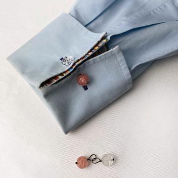 Boutons de manchettes cailloux en pierres et cristal, rose clair, quartz et cristal [1]