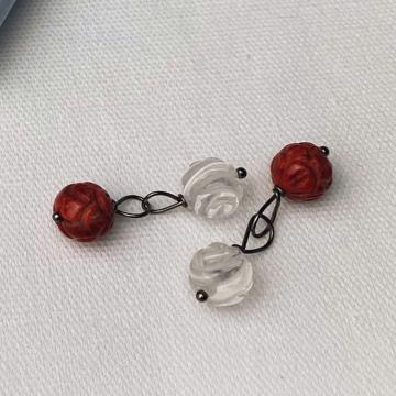 Boutons de manchettes cailloux en pierres et cristal, rouge, corail et cristal [1]