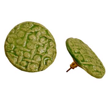 Boucles d'oreilles Céramique, Modèle Feuillage, vert pomme, oreille percée