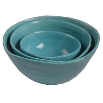 Bols ronds en faïence tournée, turquoise, set de 3 [1]