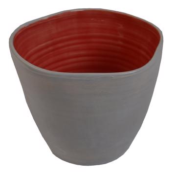 Large two tones Bowl in turned earthenware, light grey