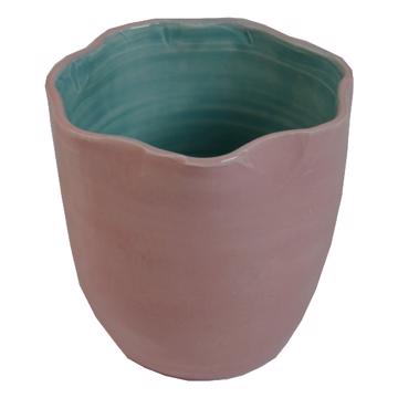 Large two tones Bowl in turned earthenware, light pink