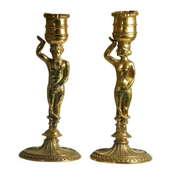 Bougeoirs Adam et Eve en métal argenté ou doré, or