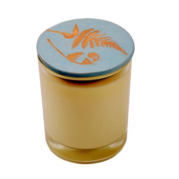 Bougie Parfumée in glass and earthenware, sky blue, tomato leaf