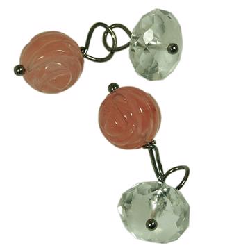 Boutons de manchettes cailloux en pierres et cristal, rose clair, quartz et cristal