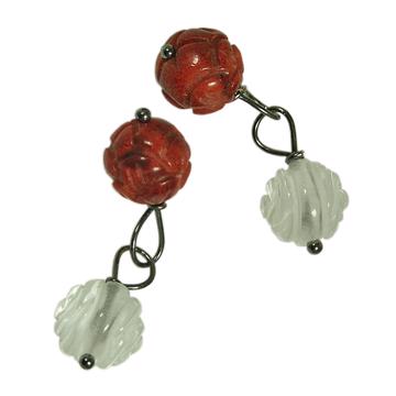 Boutons de manchettes cailloux en pierres et cristal, rouge, corail et cristal