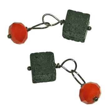 Boutons de manchettes cailloux en pierres et cristal, noir, lave et cristal [2]