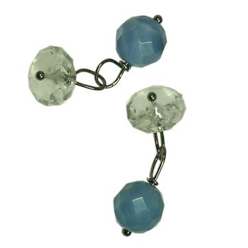 Boutons de manchettes cailloux en pierres et cristal, bleu france, cristal