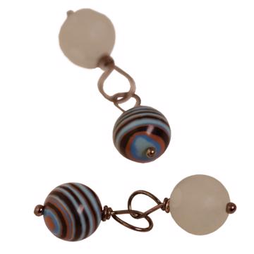 Boutons de manchettes cailloux en pierres et cristal, bleu gris, verre