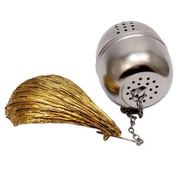 Boule à thé feuille en métal argenté ou doré et inox, or [5]