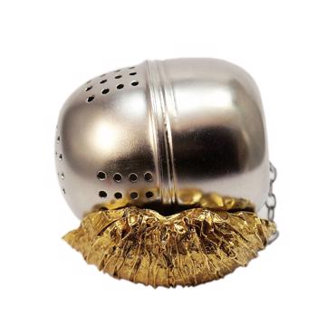Boule à thé feuille en métal argenté ou doré et inox, or [3]