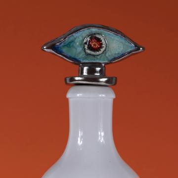 Bouteille Oeil en Faïence et Grès, aqua, 75 cl [2]