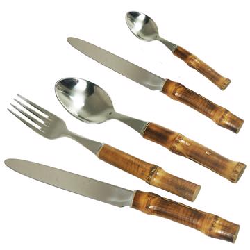 Couvert Bambou en inox, nature, set de 5
