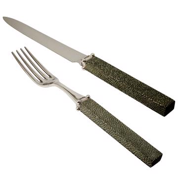 Couvert Galuchat en cuir véritable, vert foncé, set de 2 [3]