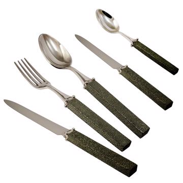 Couvert Galuchat en cuir véritable, vert foncé, set de 5 [3]