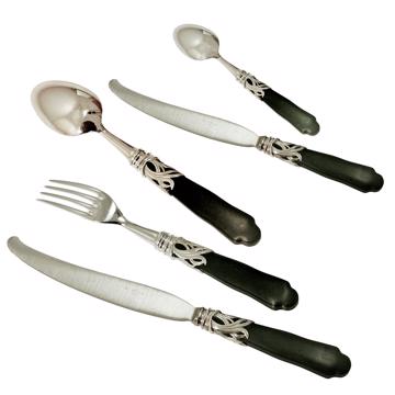 Saba Cutlery in Resin and silver, mat black, set of 5 [3]