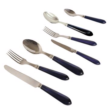 Couvert Tipo en résine et inox, bleu foncé, set de 7