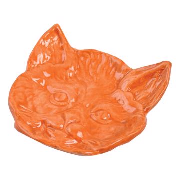 Cat dish in stamped earthenware, strong orange