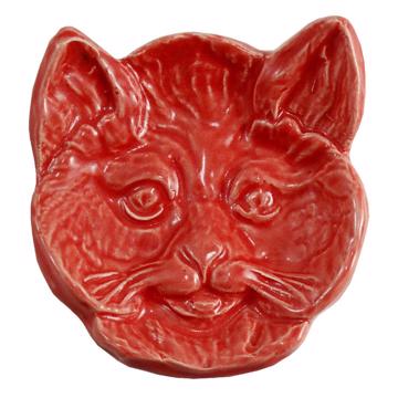 Cat dish in stamped earthenware, red 
