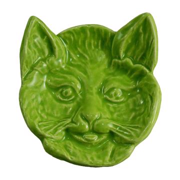 Cat dish in stamped earthenware, apple green