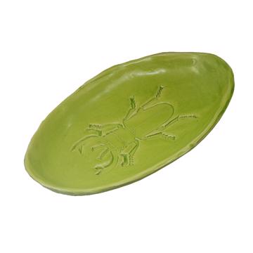 Scarabée dish in stamped earthenware, apple green