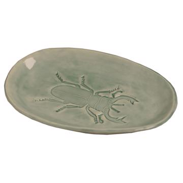 Scarabée dish in stamped earthenware, mint green