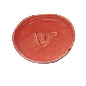 Visage dish in earthenware, red 