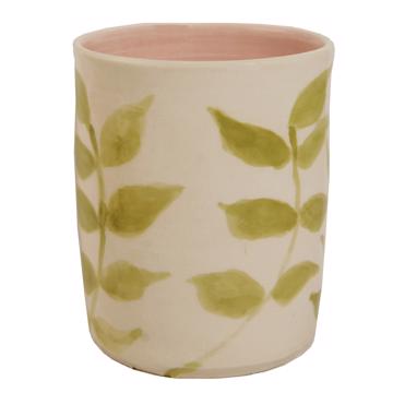 Leaves Cup in turned earthenware, light pink