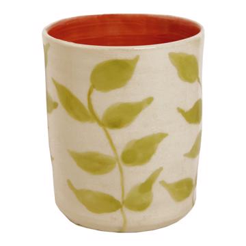 Leaves Cup in turned earthenware, red 